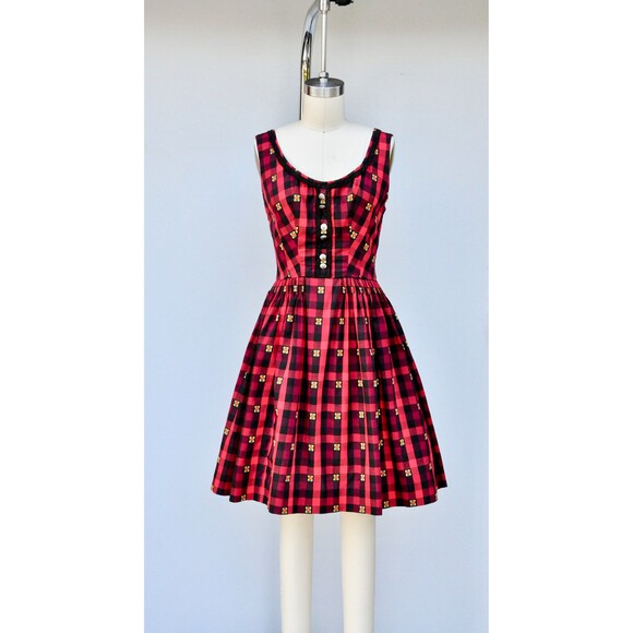 German Oktoberfest Plaid Dirndl Dress Embroidered Tyrollean Bavarian XS S - Picture 8 of 10